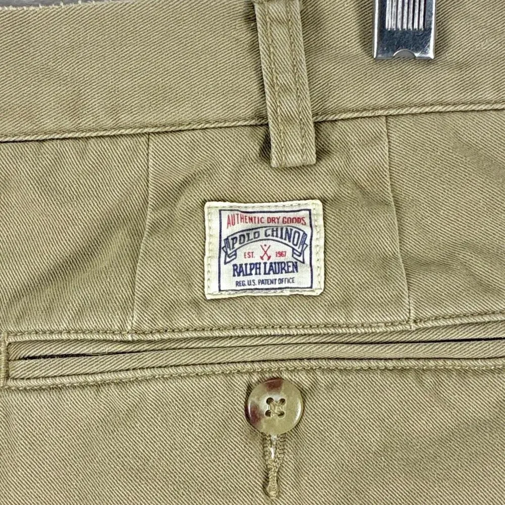 Polo Ralph Lauren Pants Men 38x31 Beige Twill Field Chino Pleated Preppy Classic